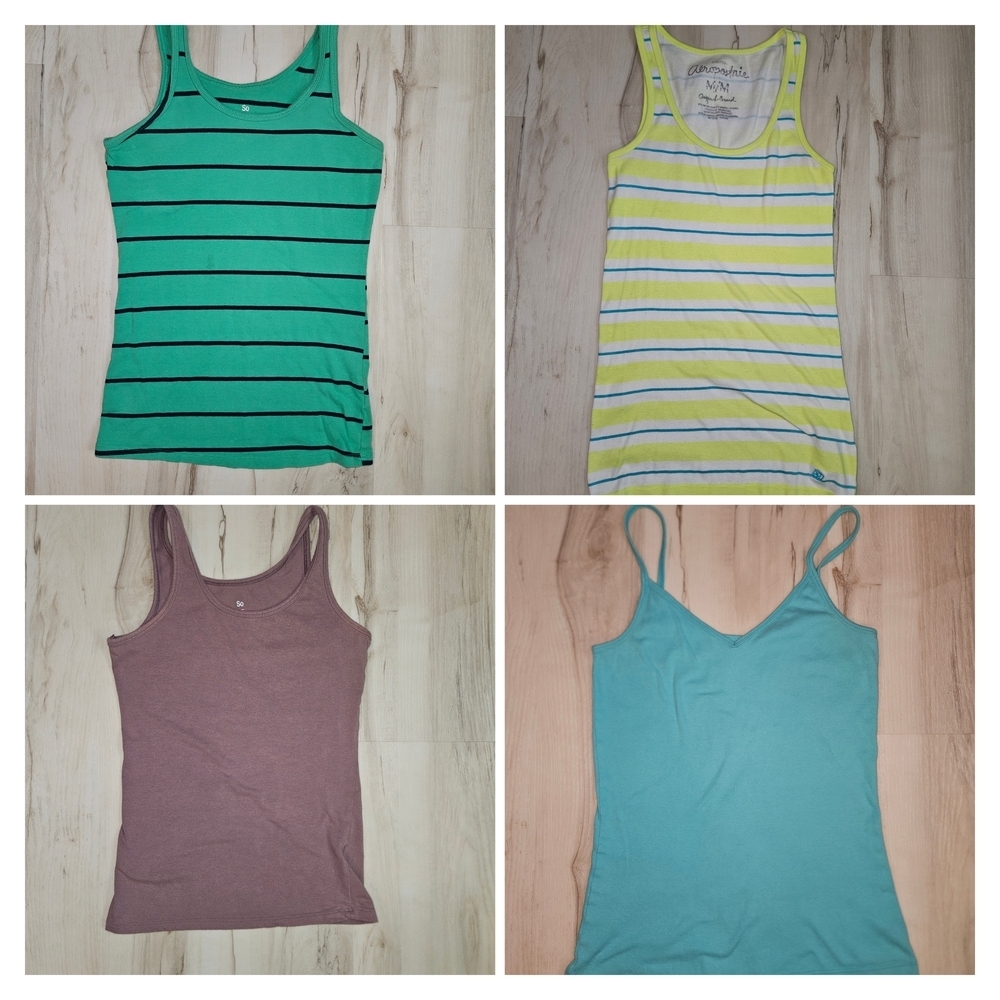 Striped & Solid Women’s Tank Top Bundle - Green, Yellow, Mauve, Teal